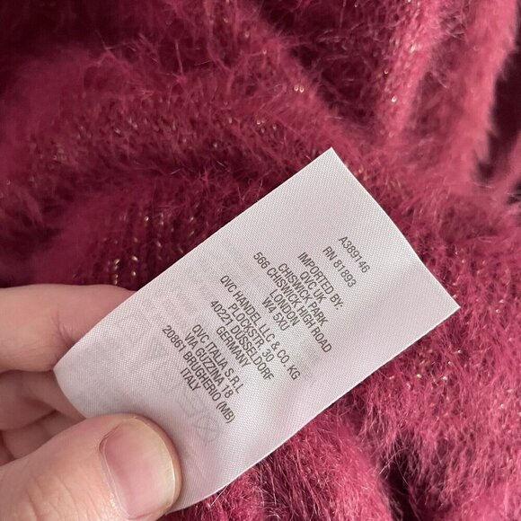 Laurie Felt Wmn L Orchid Berry Red Holiday V-Neck Metallic Eyelash Tunic Sweater - Picture 9 of 10